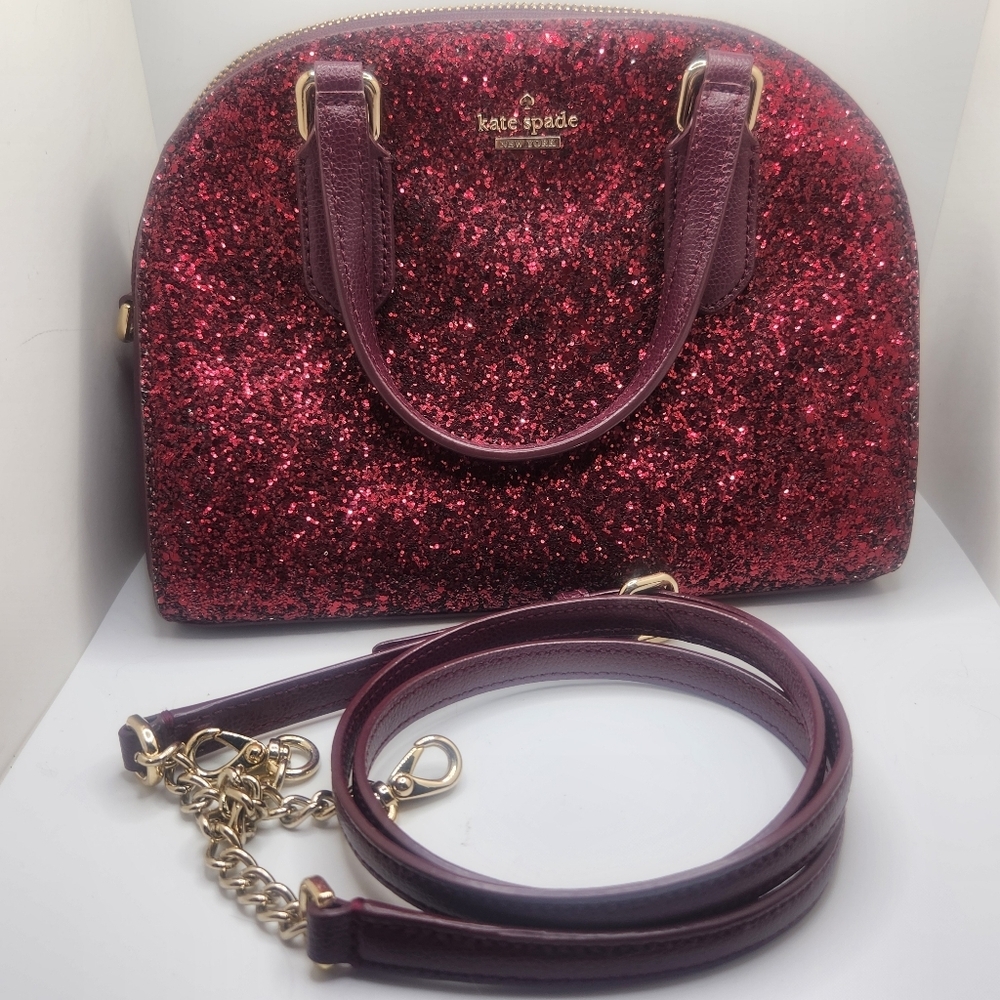 Kate Spade Burgundy Glitter Satchel Handbag Or Crossbody Mini Riley Laurel‎ Way